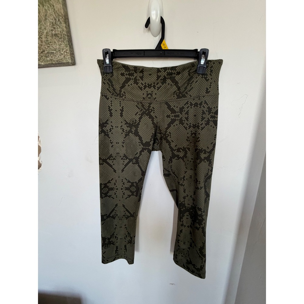 Lululemon Snakeskin Python Print Cropped Leggings Olive Green Black Womens Sz 8